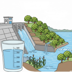 ストレス脆弱性モデルのダムに喩えて、環境調整やサポートを表している図