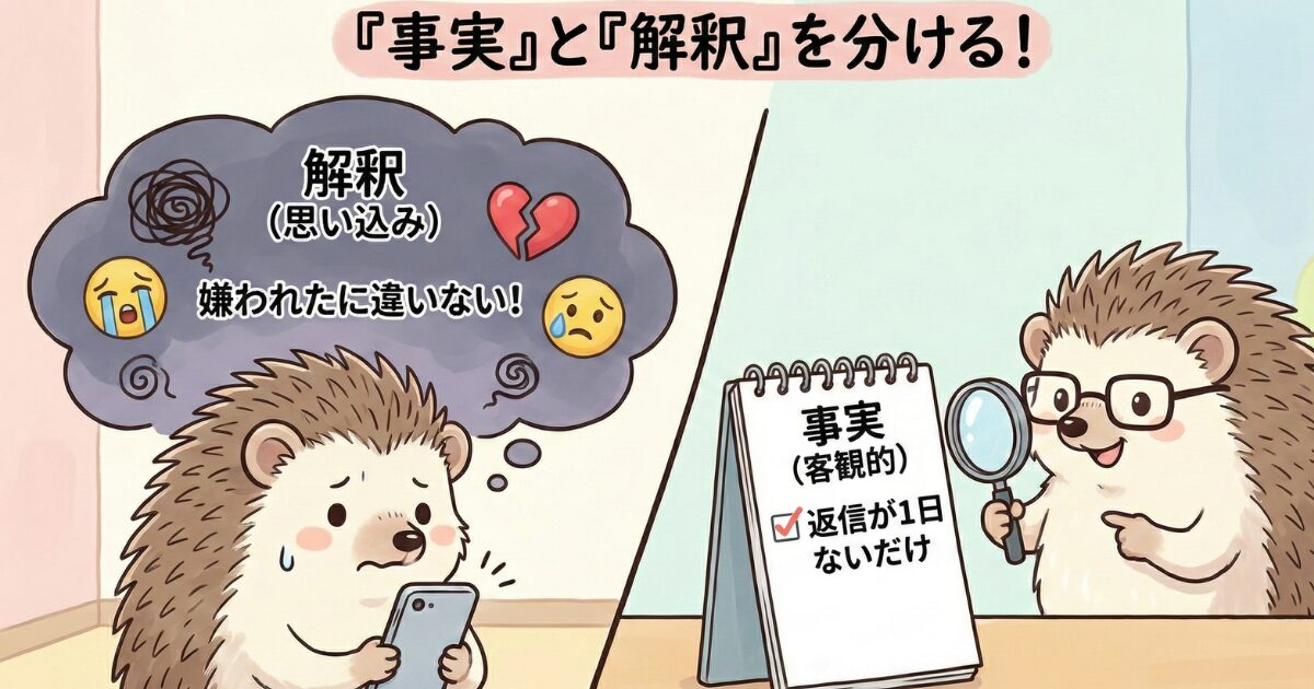 『事実』と『思い込み』を分けていることを表したイラスト