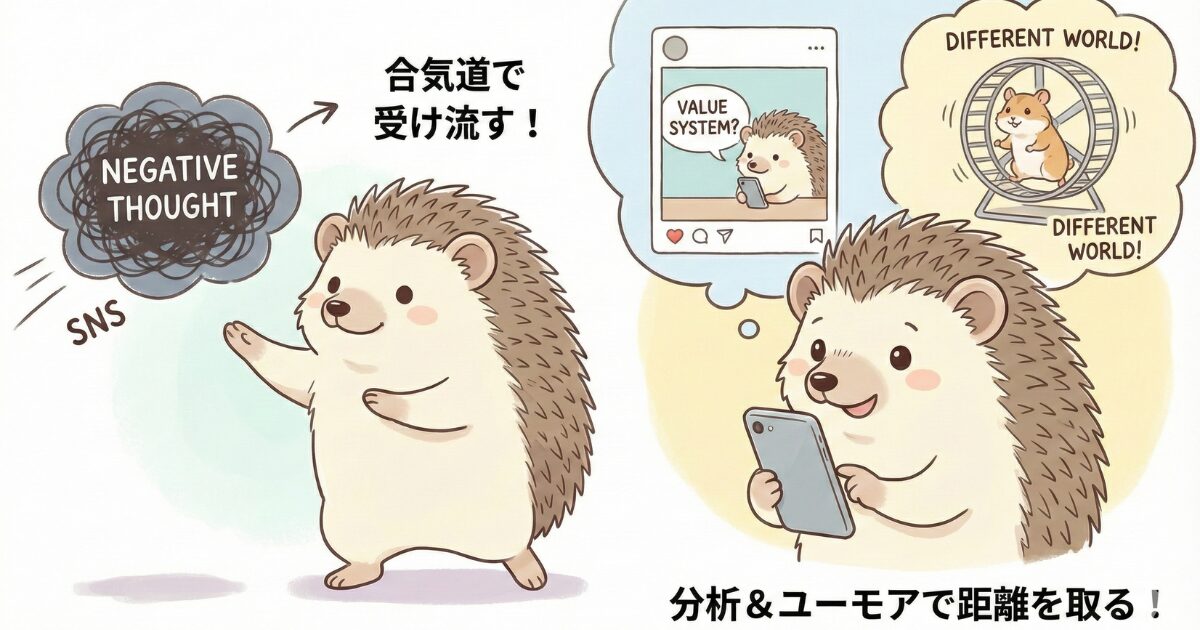 ネガティブな刺激を合気道のように受け流すイラスト